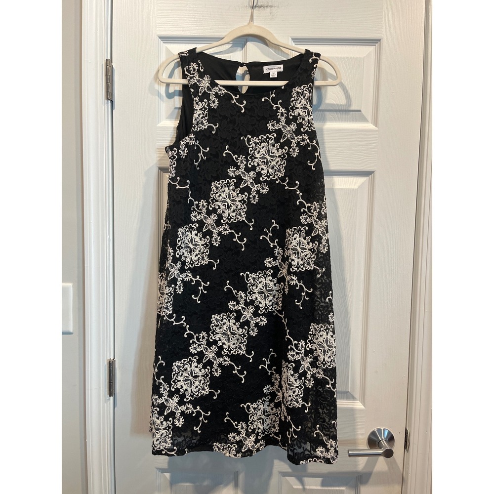 Chloe + Rene Black White Lace Embroidered Sleeveless Shift Dress Medium NWT
